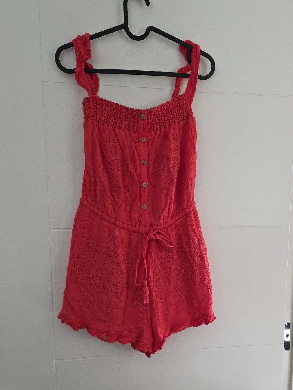 American Eagle Outfitters Coral Red Smocked Romper